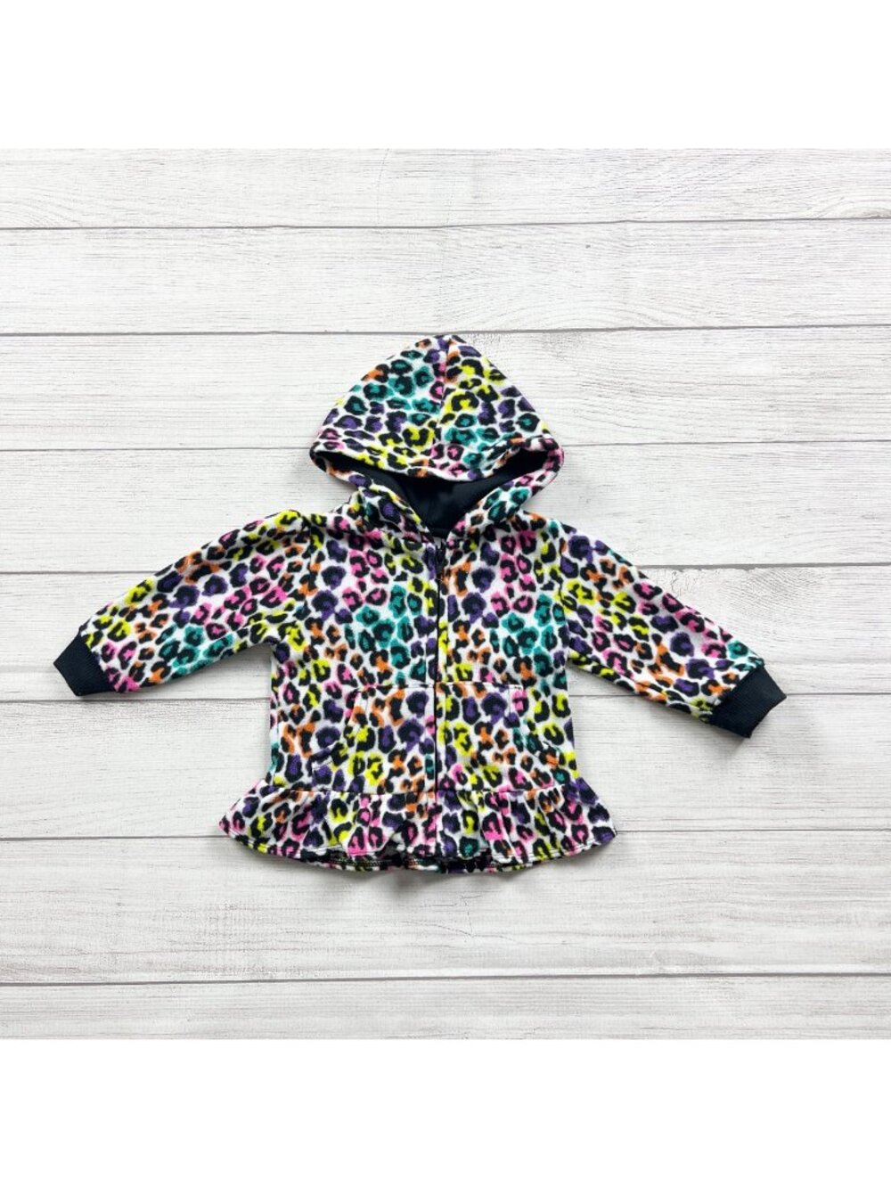 Garanimals Baby Girls Leopard Print Fleece Zip Hoodie Ruffle Hem 9-12 Months